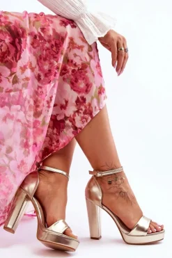 New Boto Sandały Na Wysokim Obcasie Złote Mandy