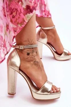 New Boto Sandały Na Wysokim Obcasie Złote Mandy