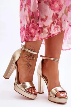 New Boto Sandały Na Wysokim Obcasie Złote Mandy