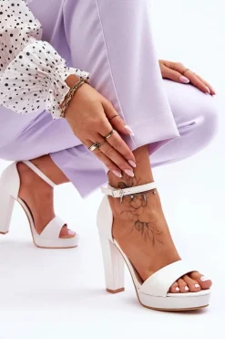 Damskie Boto Sandały Na Wysokim Obcasie Białe Mandy