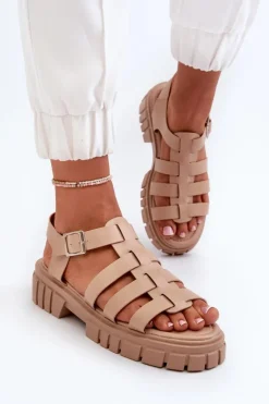 Boto Sandały Płaskie*Sandały Rzymianki Damskie Beżowe Rosarose Beżowy