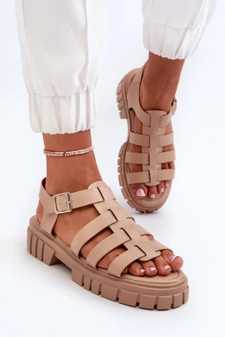 Boto Sandały Płaskie*Sandały Rzymianki Damskie Beżowe Rosarose Beżowy