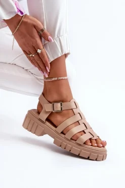 Boto Sandały Płaskie*Sandały Rzymianki Damskie Beżowe Rosarose Beżowy