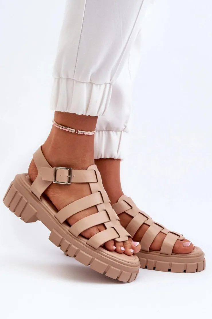 Boto Sandały Płaskie*Sandały Rzymianki Damskie Beżowe Rosarose Beżowy