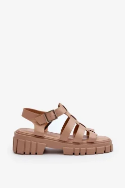 Boto Sandały Płaskie*Sandały Rzymianki Damskie Beżowe Rosarose Beżowy