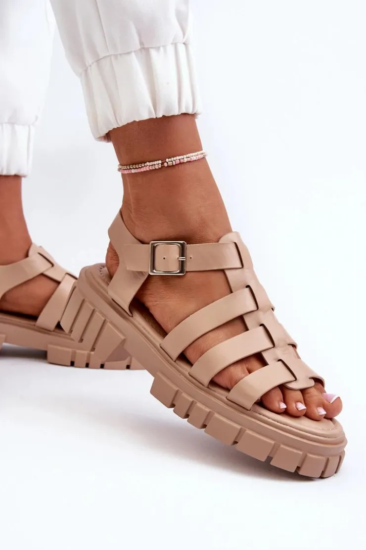 Boto Sandały Płaskie*Sandały Rzymianki Damskie Beżowe Rosarose Beżowy