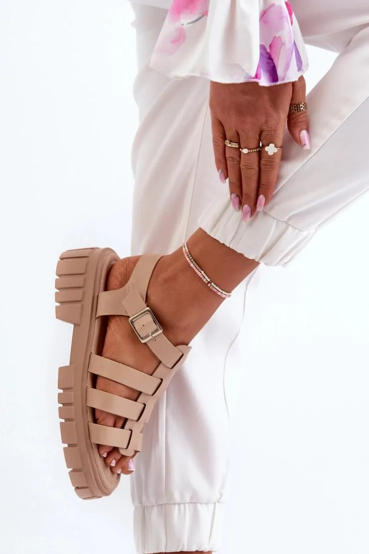 Boto Sandały Płaskie*Sandały Rzymianki Damskie Beżowe Rosarose Beżowy