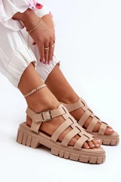 Boto Sandały Płaskie*Sandały Rzymianki Damskie Beżowe Rosarose Beżowy