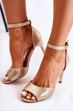Buty Sergio Leone Sandały Sergio Leone Na Szpilce Błyszczące Złote Adrianna