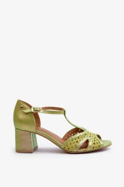 Sale Maciejka Sandały Skórzane Damskie Na Obcasie 06551-09 Limonkowe Zielony