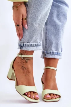 Damskie Boto Sandały Skórzane Na Niskim Obcasie Jasnozielone Whitney