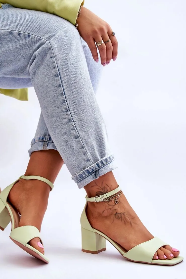 Damskie Boto Sandały Skórzane Na Niskim Obcasie Jasnozielone Whitney