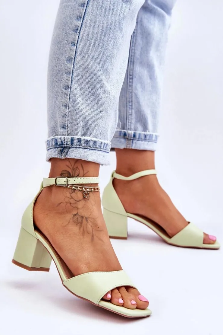 Damskie Boto Sandały Skórzane Na Niskim Obcasie Jasnozielone Whitney