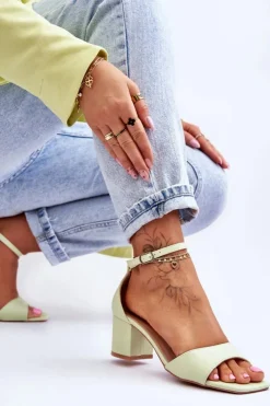 Damskie Boto Sandały Skórzane Na Niskim Obcasie Jasnozielone Whitney