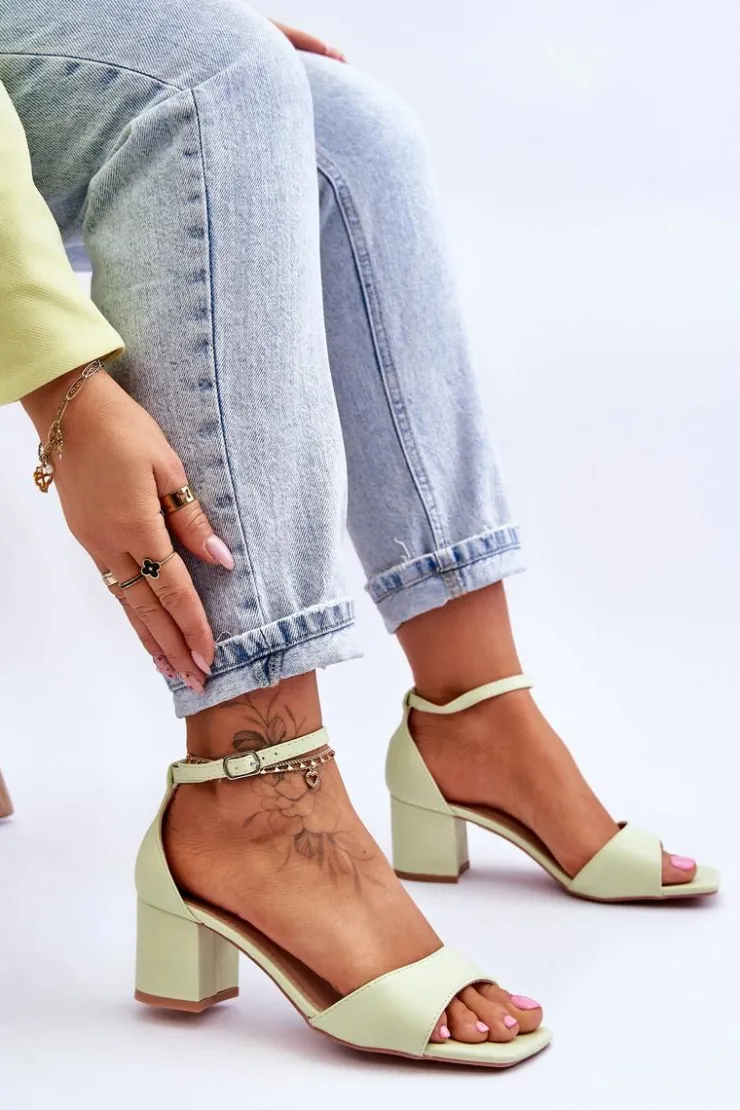 Damskie Boto Sandały Skórzane Na Niskim Obcasie Jasnozielone Whitney