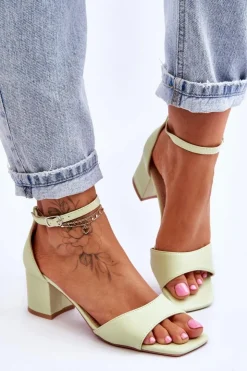 Damskie Boto Sandały Skórzane Na Niskim Obcasie Jasnozielone Whitney