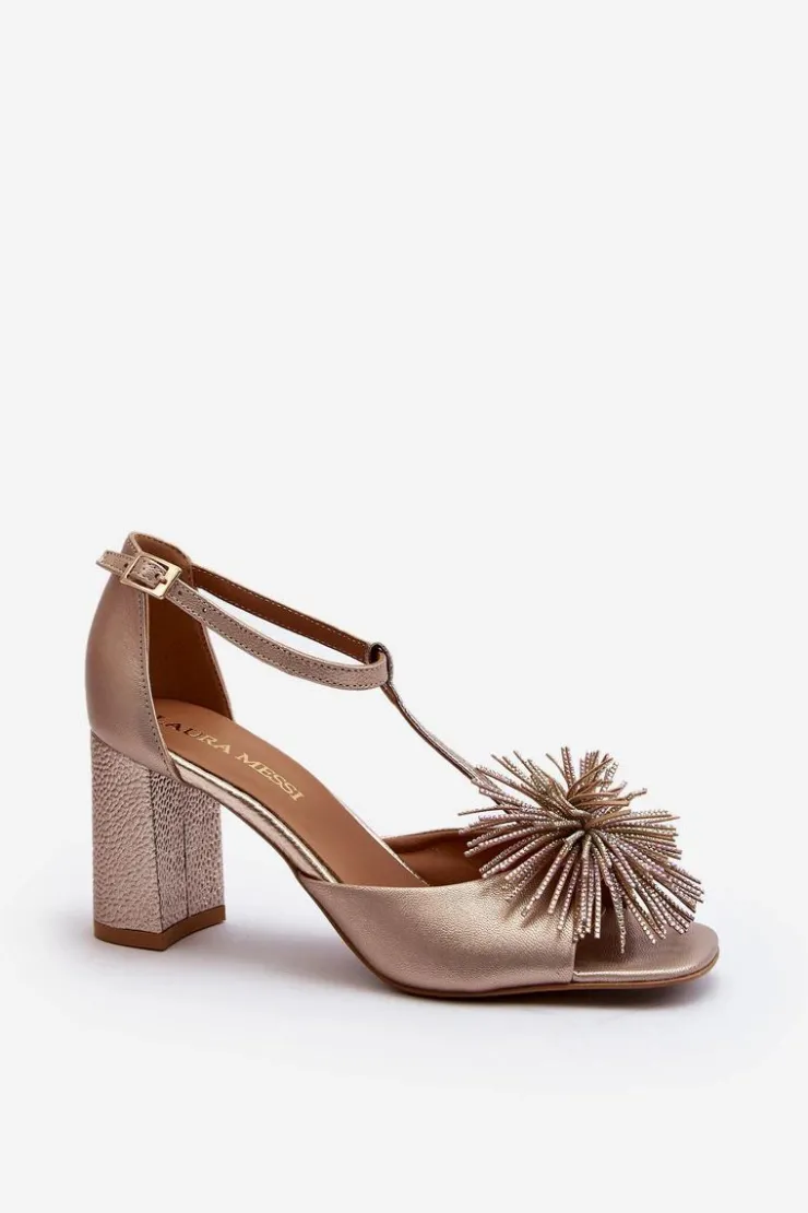 Best Laura Messi Sandały Skórzane Na Słupku Z Ozdobą 2758 Złote