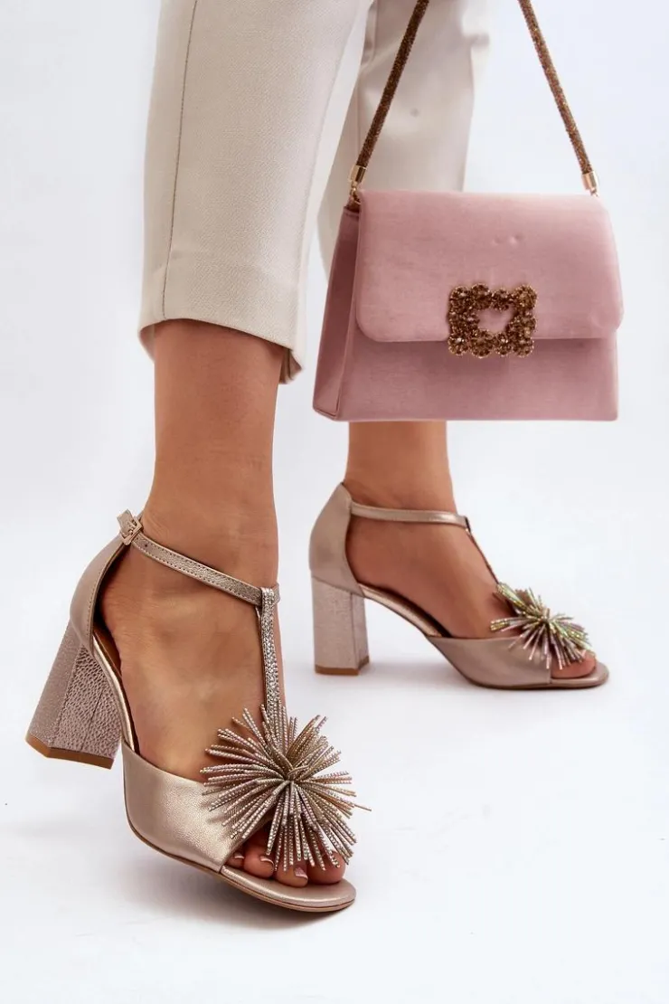 Best Laura Messi Sandały Skórzane Na Słupku Z Ozdobą 2758 Złote