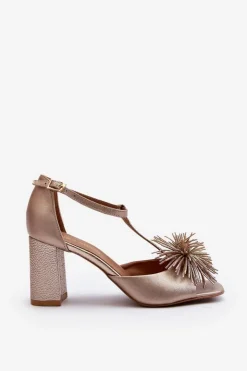 Best Laura Messi Sandały Skórzane Na Słupku Z Ozdobą 2758 Złote