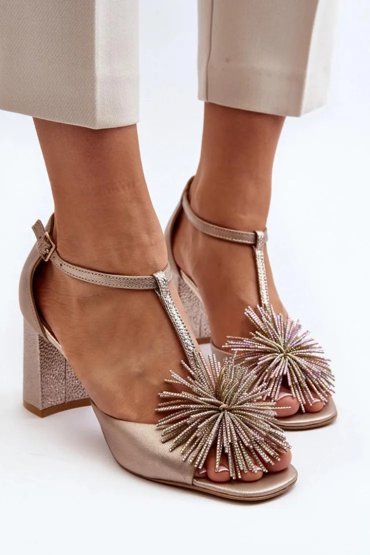 Best Laura Messi Sandały Skórzane Na Słupku Z Ozdobą 2758 Złote