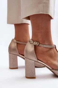 Best Laura Messi Sandały Skórzane Na Słupku Z Ozdobą 2758 Złote