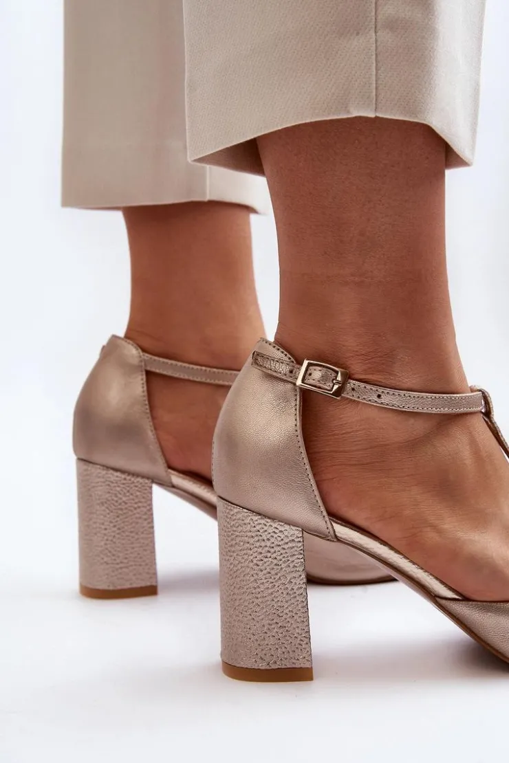 Best Laura Messi Sandały Skórzane Na Słupku Z Ozdobą 2758 Złote