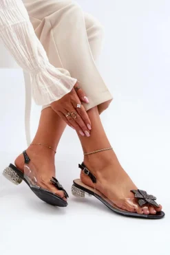Damskie Damskie buty S.Barski Sandały Transparentne Na Niskim Obcasie Z Ozdobą Czarne D&A MR38-383