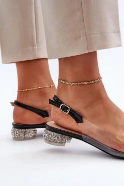 Damskie Damskie buty S.Barski Sandały Transparentne Na Niskim Obcasie Z Ozdobą Czarne D&A MR38-383