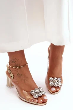 Hot Damskie buty S.Barski Sandały Transparentne Na Obcasie Złote S.Barski MR1037-43 Złoty