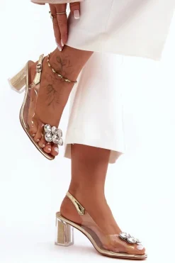 Hot Damskie buty S.Barski Sandały Transparentne Na Obcasie Złote S.Barski MR1037-43 Złoty