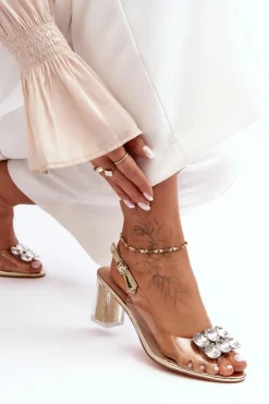 Hot Damskie buty S.Barski Sandały Transparentne Na Obcasie Złote S.Barski MR1037-43 Złoty