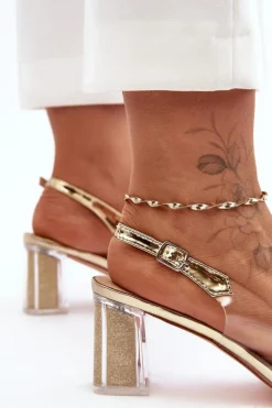 Hot Damskie buty S.Barski Sandały Transparentne Na Obcasie Złote S.Barski MR1037-43 Złoty