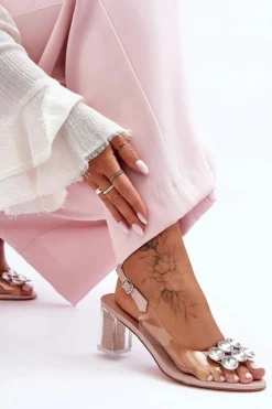 New Damskie buty S.Barski Sandały Transparentne Na Obcasie Różowe S.Barski MR1037-43