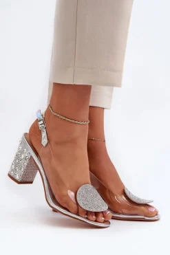 Damskie Damskie buty S.Barski Sandały Transparentne Na Słupku Srebrne D&A MR38-812