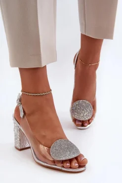 Damskie Damskie buty S.Barski Sandały Transparentne Na Słupku Srebrne D&A MR38-812