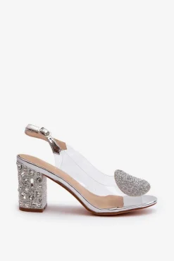Damskie Damskie buty S.Barski Sandały Transparentne Na Słupku Srebrne D&A MR38-812