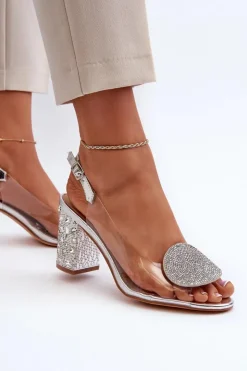 Damskie Damskie buty S.Barski Sandały Transparentne Na Słupku Srebrne D&A MR38-812