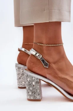 Damskie Damskie buty S.Barski Sandały Transparentne Na Słupku Srebrne D&A MR38-812