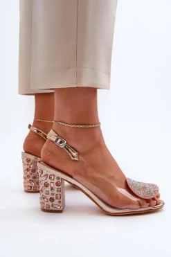 Damskie Damskie buty S.Barski Sandały Transparentne Na Słupku Różowe Złoto D&A MR38-812
