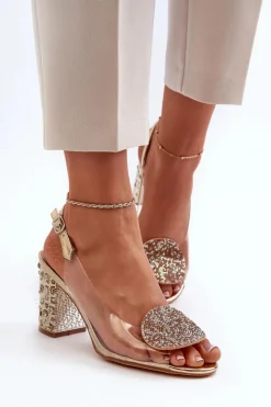 Damskie Damskie buty S.Barski Sandały Transparentne Na Słupku Złote D&A MR38-812