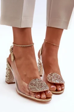 Damskie Damskie buty S.Barski Sandały Transparentne Na Słupku Złote D&A MR38-812
