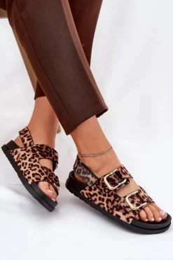 Boto Sandały Płaskie*Sandały W Panterkę Damskie Z Klamrami Brązowe Seladith Brązowy