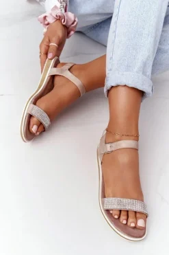 Damskie buty S.Barski Sandały Płaskie*Sandały Z Cyrkoniami S.Barski 701-18 Beżowe