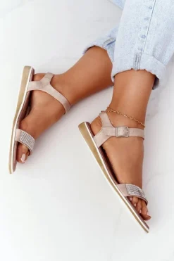 Damskie buty S.Barski Sandały Płaskie*Sandały Z Cyrkoniami S.Barski 701-18 Beżowe