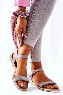 New Damskie buty S.Barski Sandały Z Cyrkoniami S.Barski 701-18 Szare