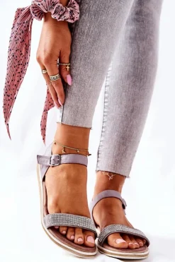 New Damskie buty S.Barski Sandały Z Cyrkoniami S.Barski 701-18 Szare