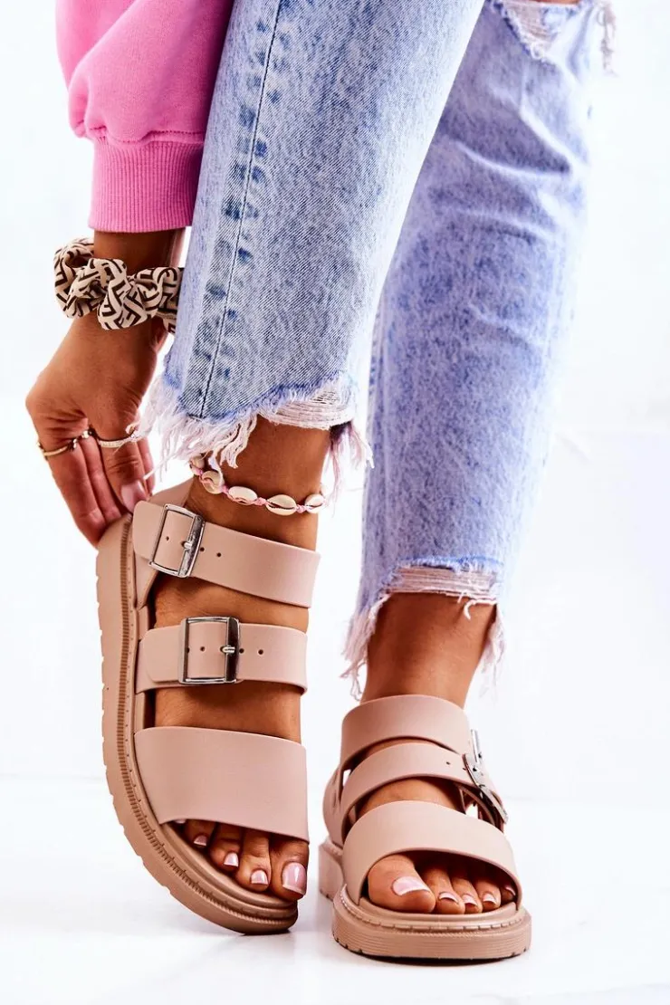 Discount Boto Sandały Z Klamrą Beżowe Reese