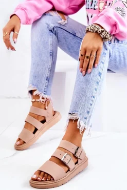 Discount Boto Sandały Z Klamrą Beżowe Reese