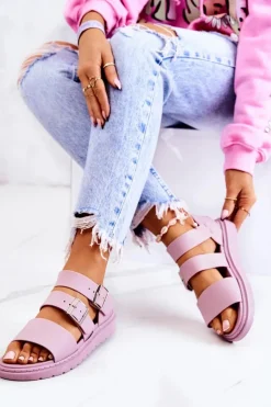 Damskie Boto Sandały Z Klamrą Fioletowe Reese