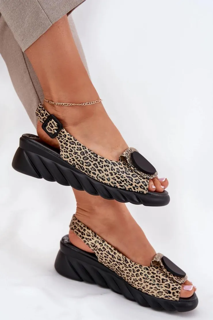 Damskie Artiker Sandały Z Naturalnej Skóry Na Koturnie 56C2186 Panterka